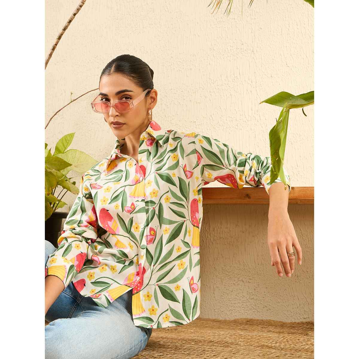 Uptownie Women's Printed Cotton Shirt | 120018581 | White 2 | S