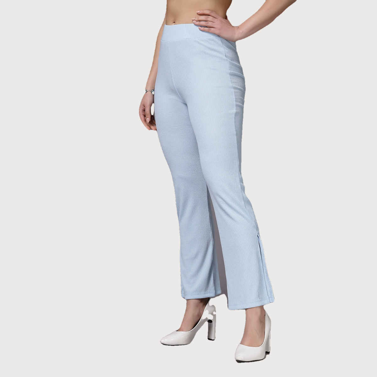Freehand Women's Flare Solid Casual Flare Trouser | Delicate Blue - 28