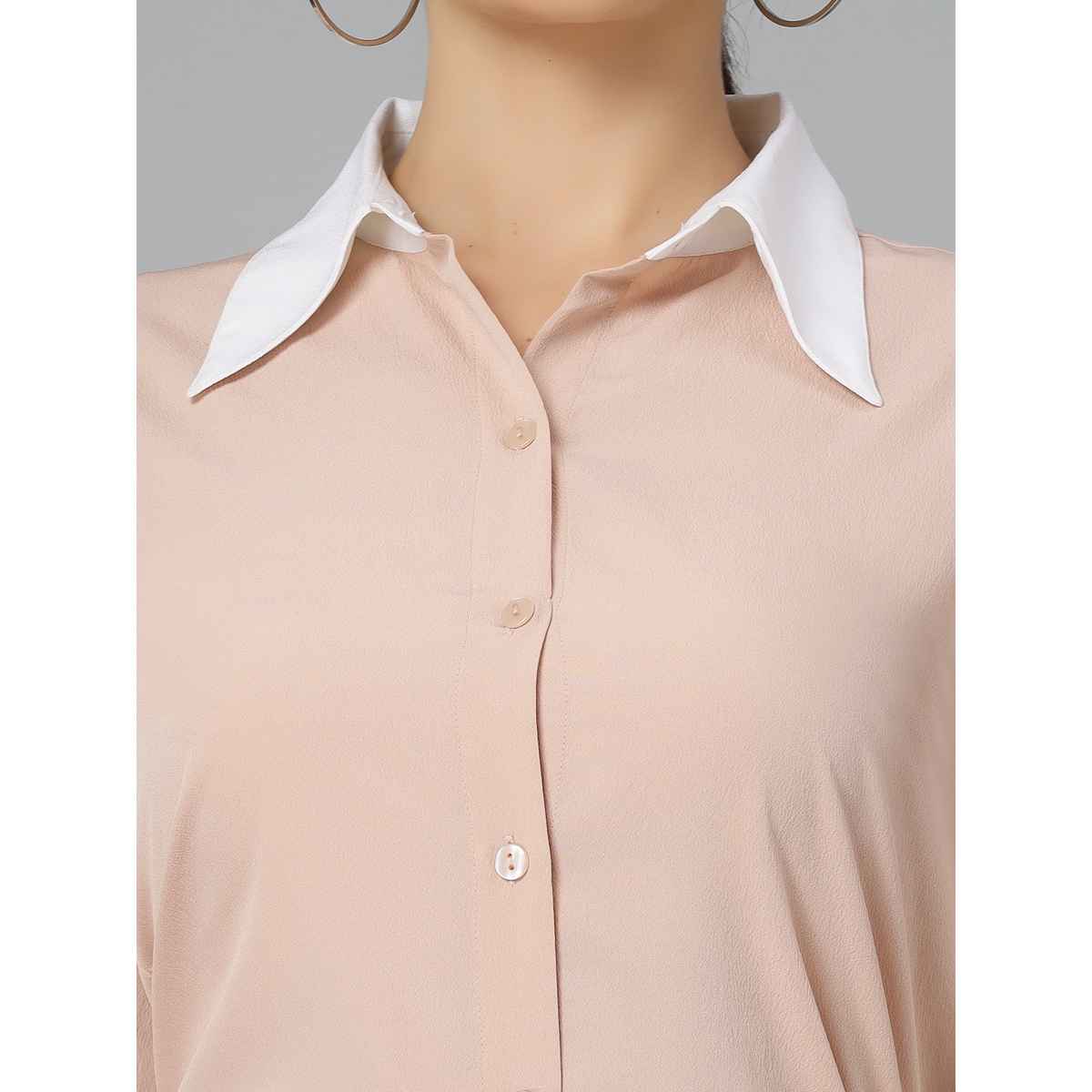 Style Quotients Women Nude Pink and White Polyester Casual Shirt | S | SS23SQDIVYA - Nude White