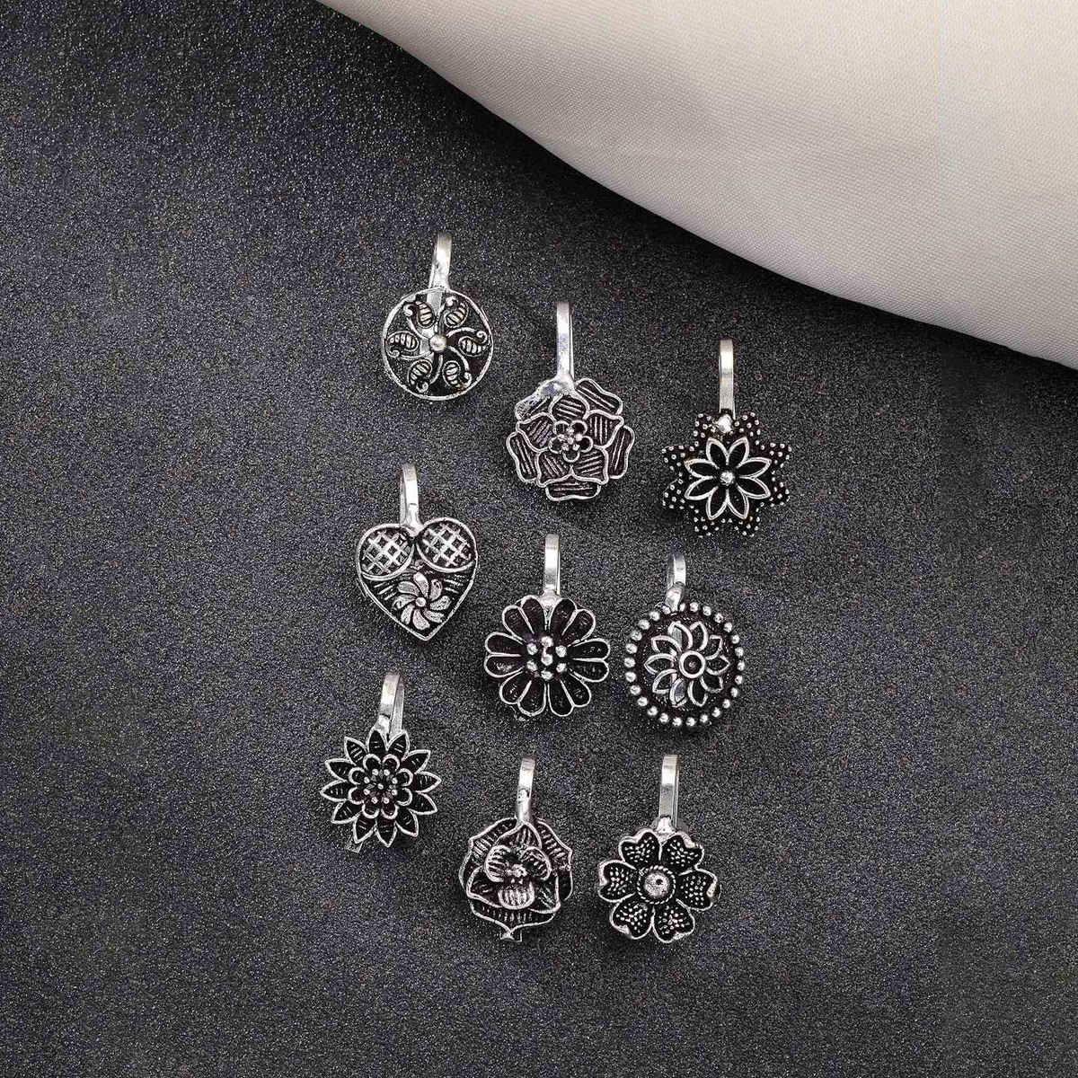 NVR Women's Set of 9 Silver-plated German Silver Nose Pins | NVR2661