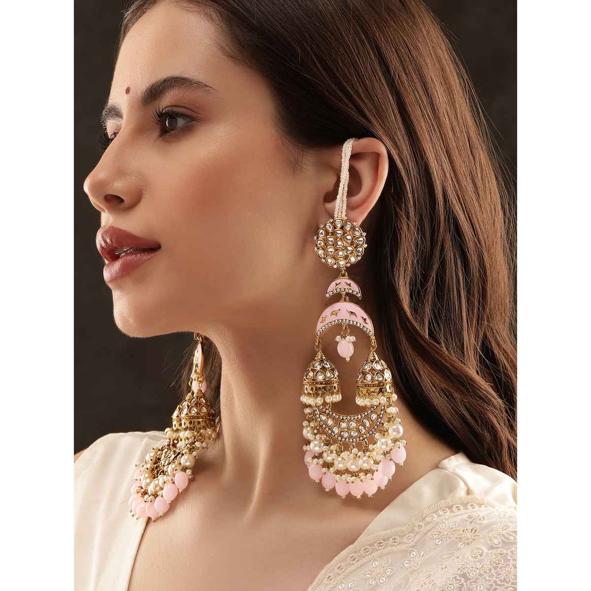Rubans Gold Plated Dome Shaped Jhumkas Earrings