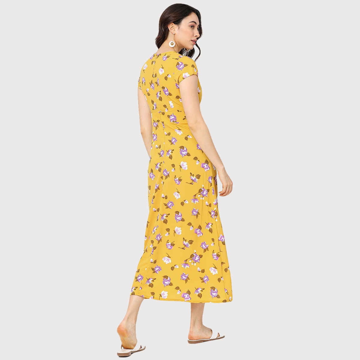 Tokyo Talkies Women's Floral A-Line Midi Dress | Yellow - M