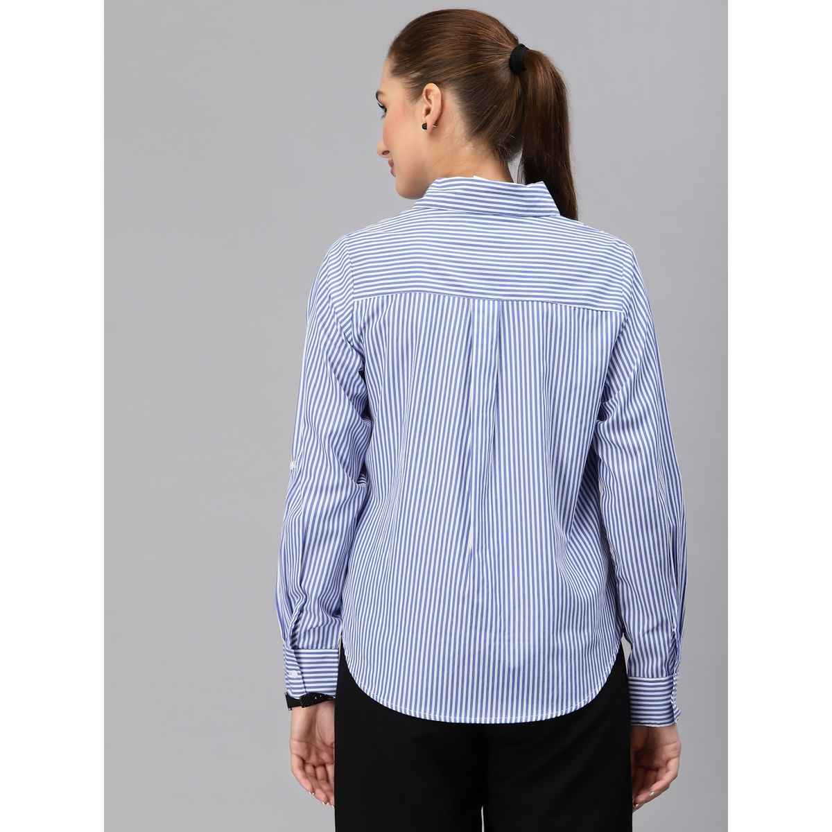 Style Quotient Women Blue Striped Shirt | L | AW22SQLYRA - Blue White