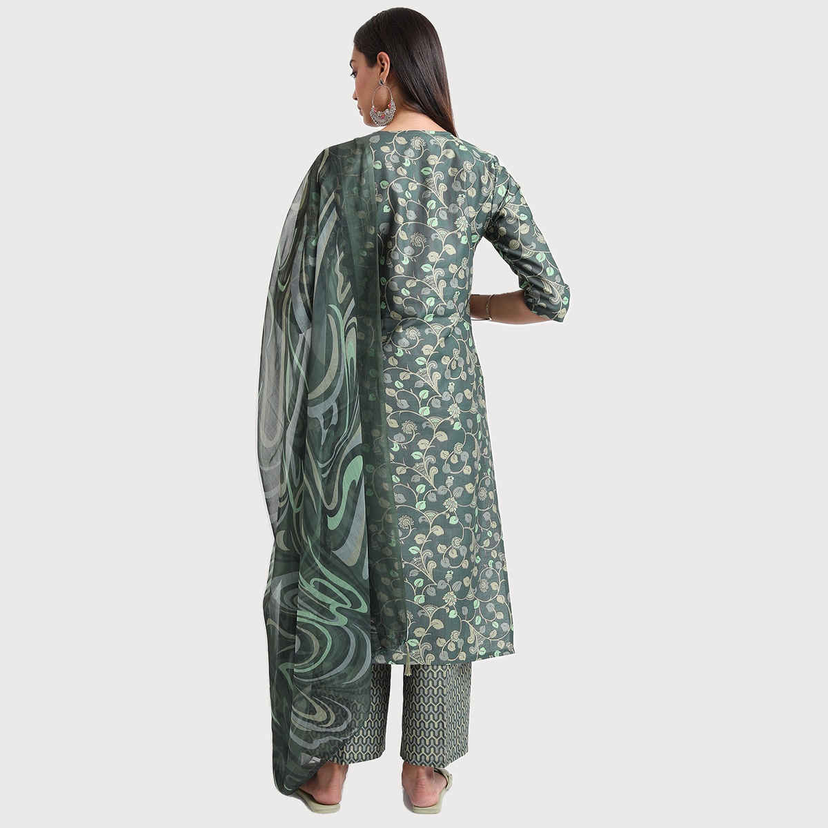 Ketch Women's Ethnic Motifs Printed Kurta With Trousers & Dupatta | Green | M