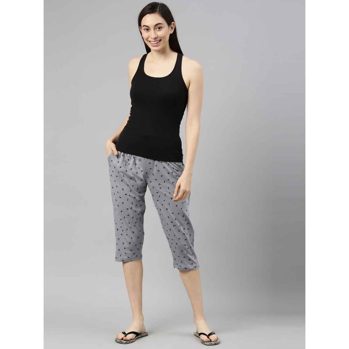 Kryptic Women s Pure Cotton Printed Capri | Grey | S