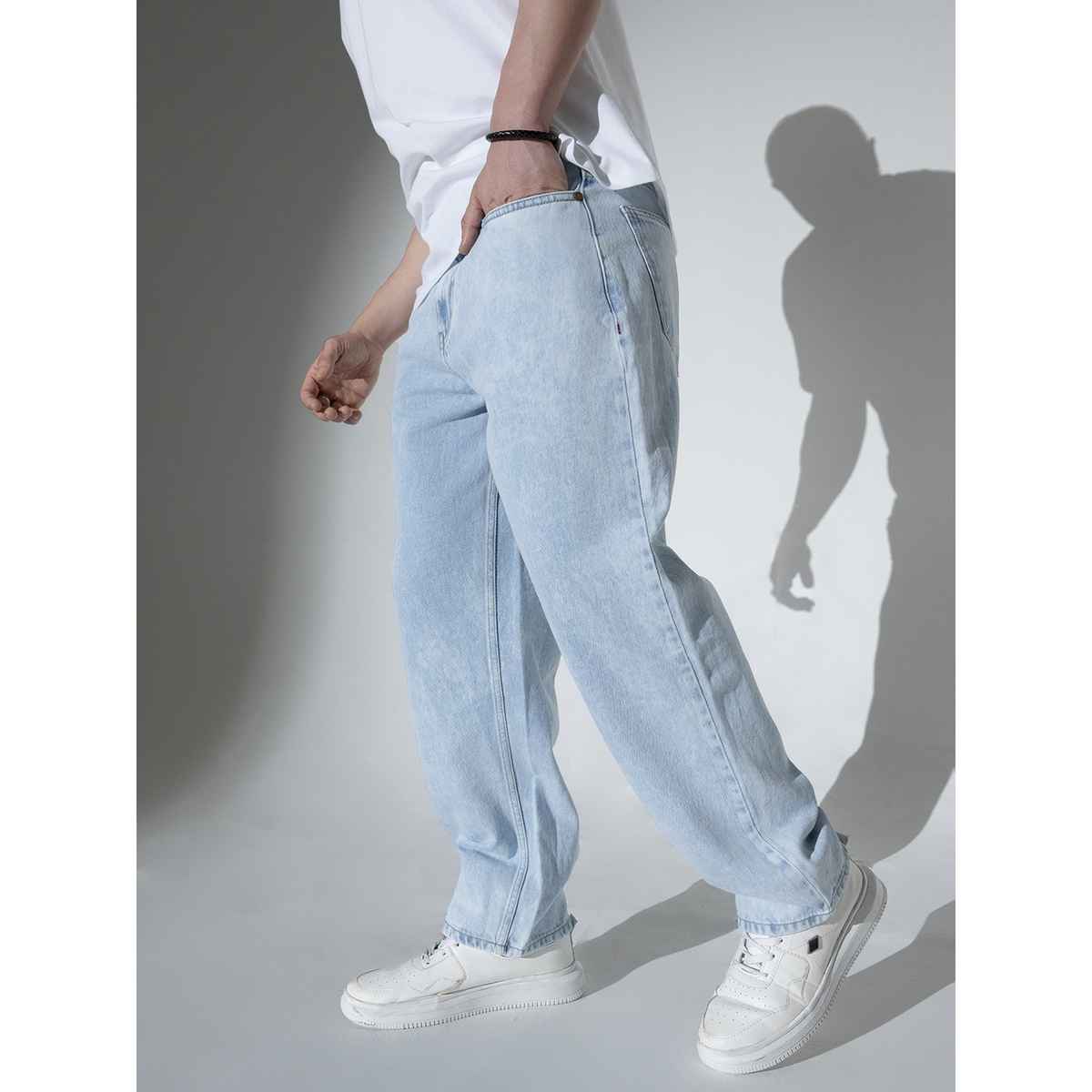 Hubberholme Men's Relaxed Fit Clean Look Stretchable Jeans | Light Blue - 34