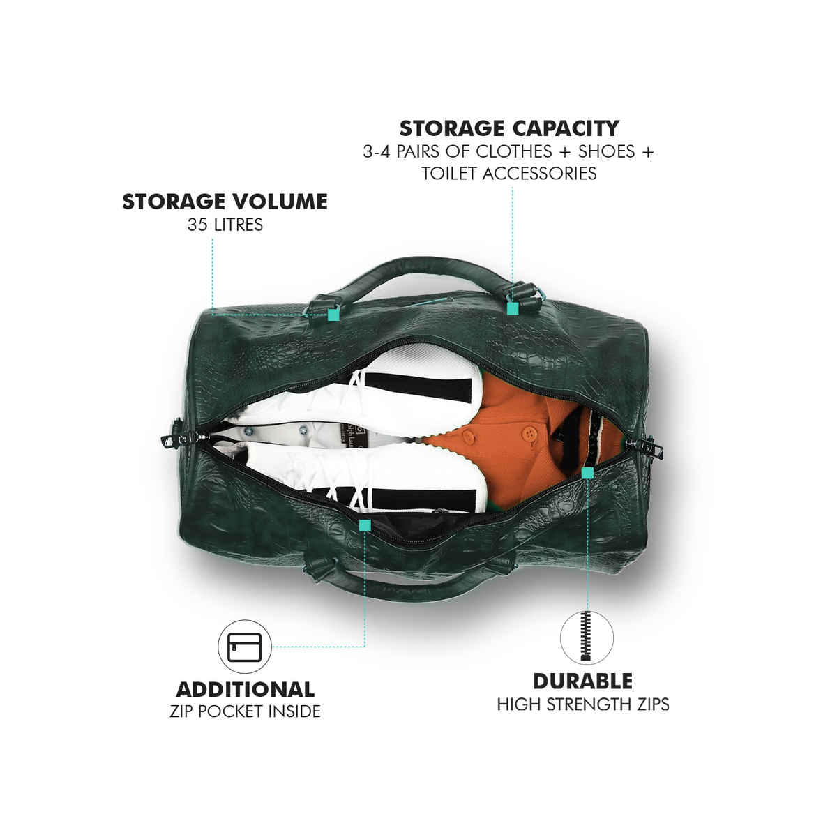 Fur Jaden 32 L Green Textured Vegan Leather Spacious Weekender Duffle Bag for Travel