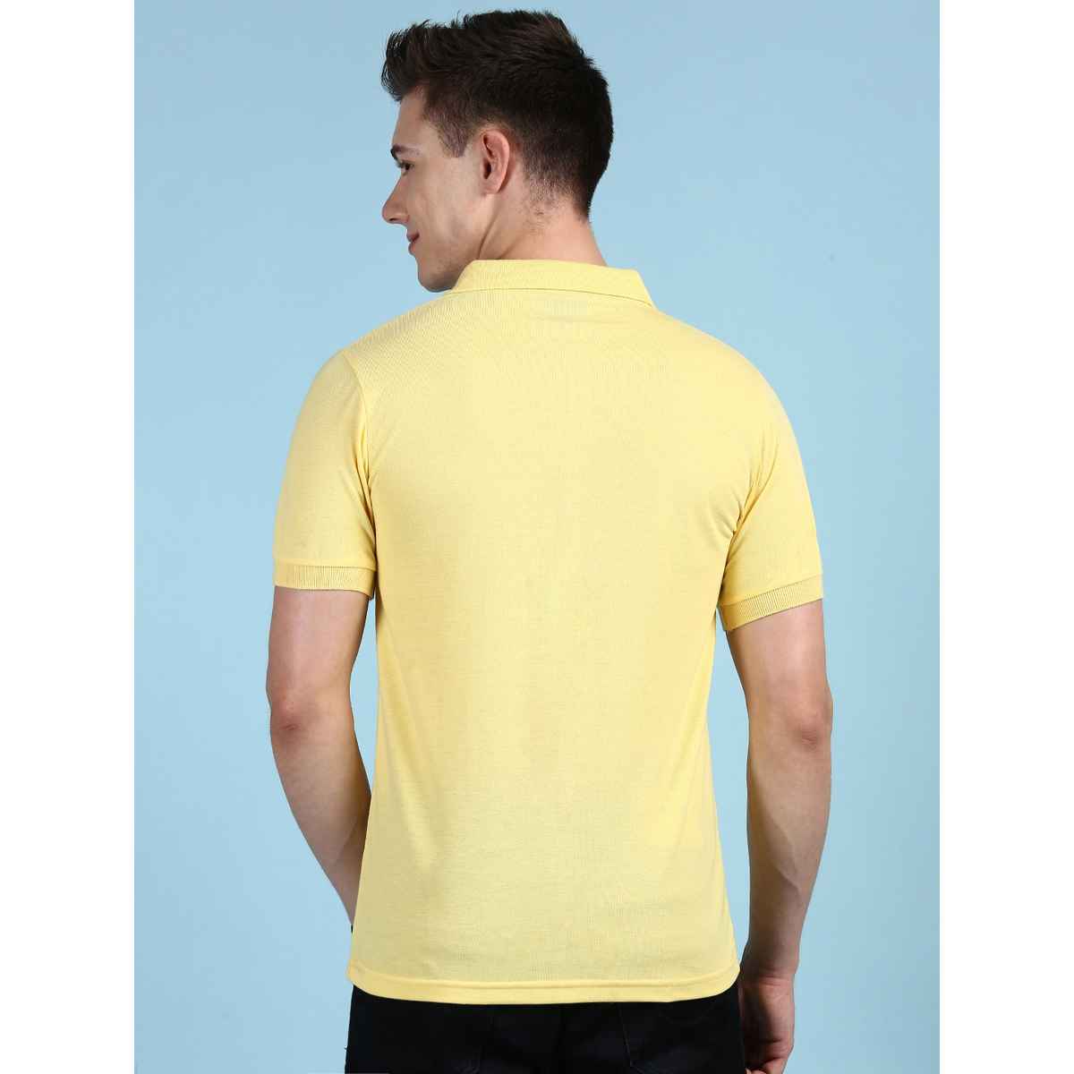 Lux Cozi Men's Solid Cotton Polo T-shirt with Pocket | Yellow - L