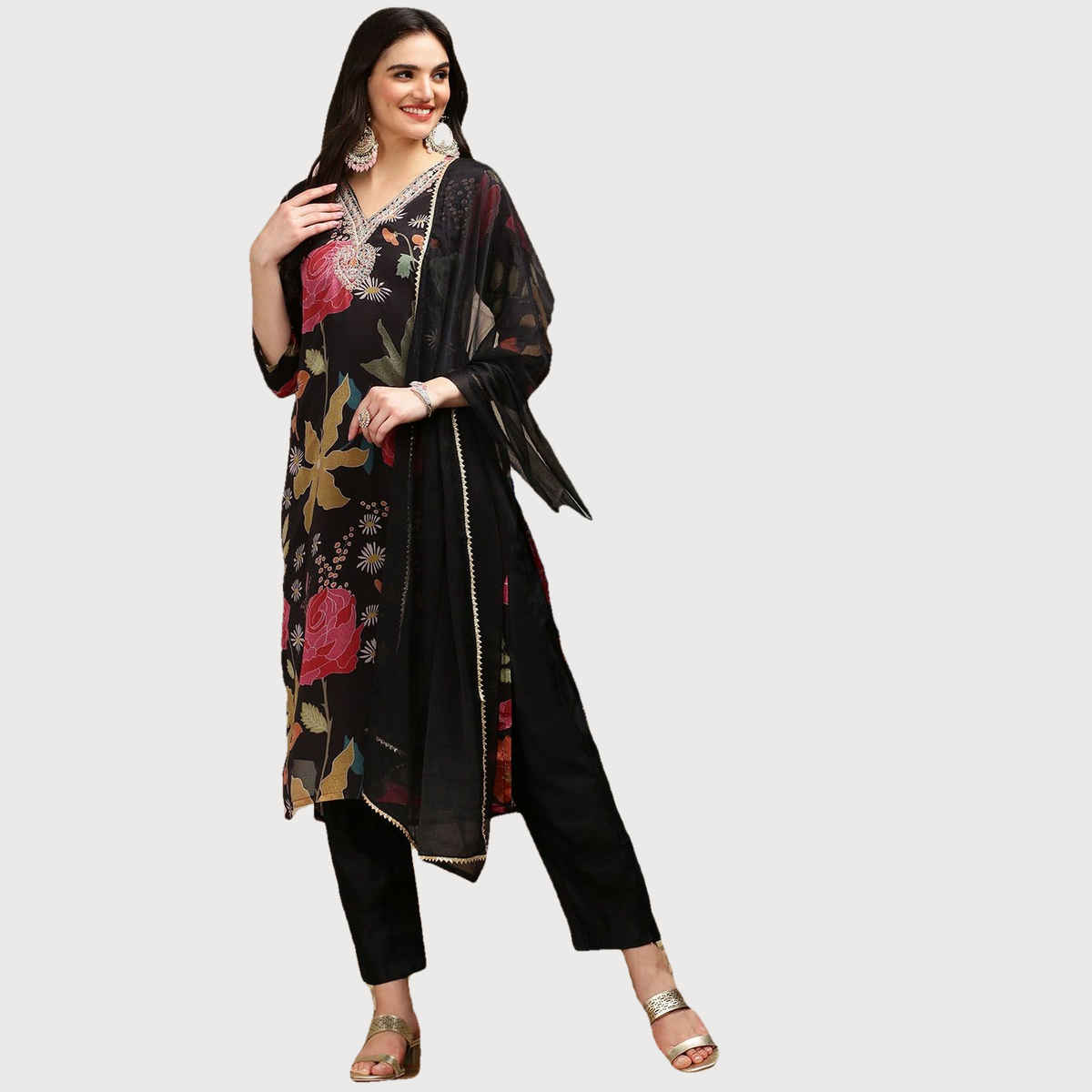 Ishin Women's Kurta Set 3 Pcs with Dupatta | Multi - S