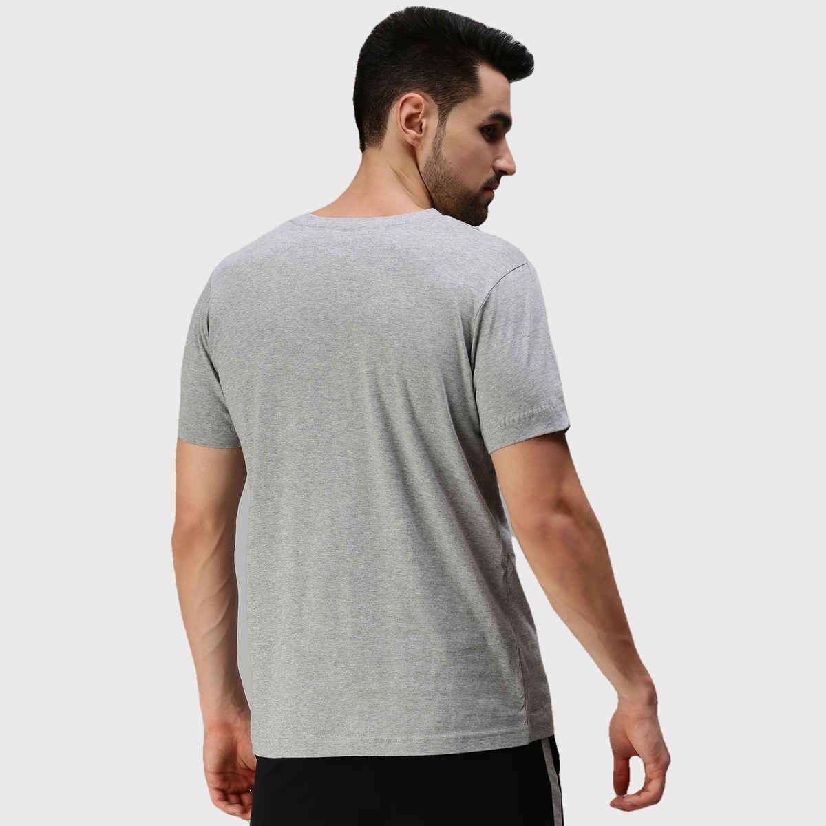 ONN Premium Men's Solid Pure Cotton V Neck T-shirts | Grey Melange | Size - XL