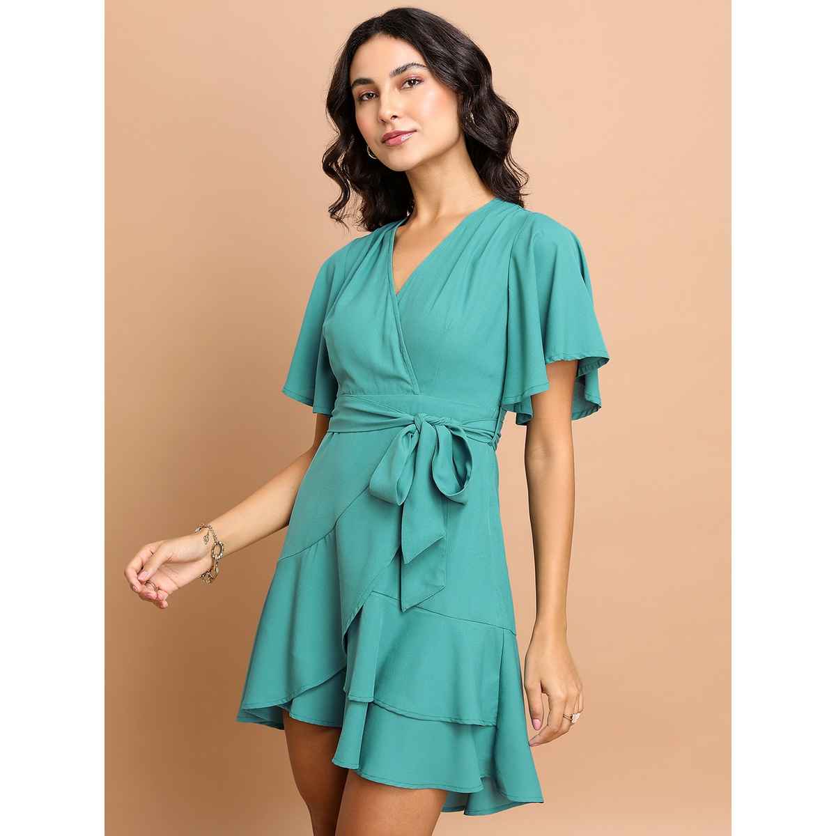 Ketch Women Sea Green Flutter Sleeve Dress | Sea Green | S