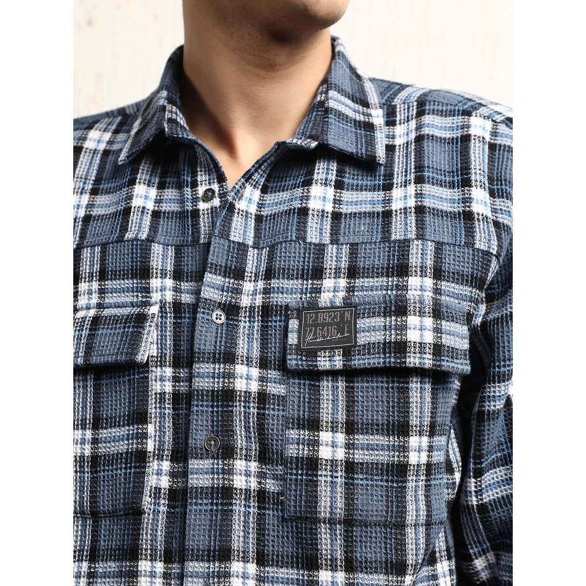 Hubberholme Men's Checked Double Pocket Cotton Oversized Casual Shirt | Multicolor - 38