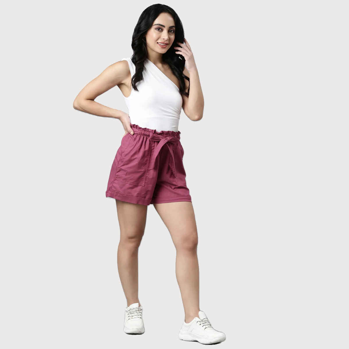 Luxrio Women's Cotton Linen Blended Shorts | WMNSHORTSCF | Plum - XL