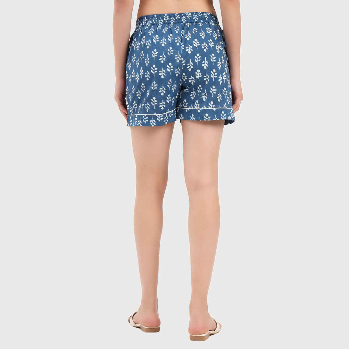 Divena Blue Ethnic Motif Print Cotton Shorts for Women | DK0259 - XL