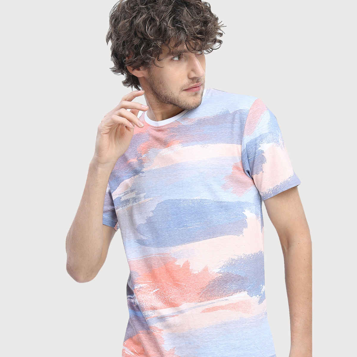 Locomotive Men's Round Neck Short Sleeve Slim Fit Printed T-shirt | Multicolour - S