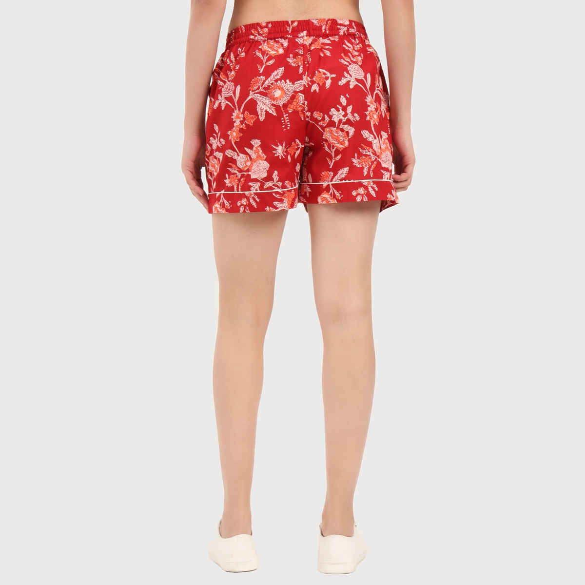 Divena Red Floral Print Cotton Shorts for Women | DK0256 - M
