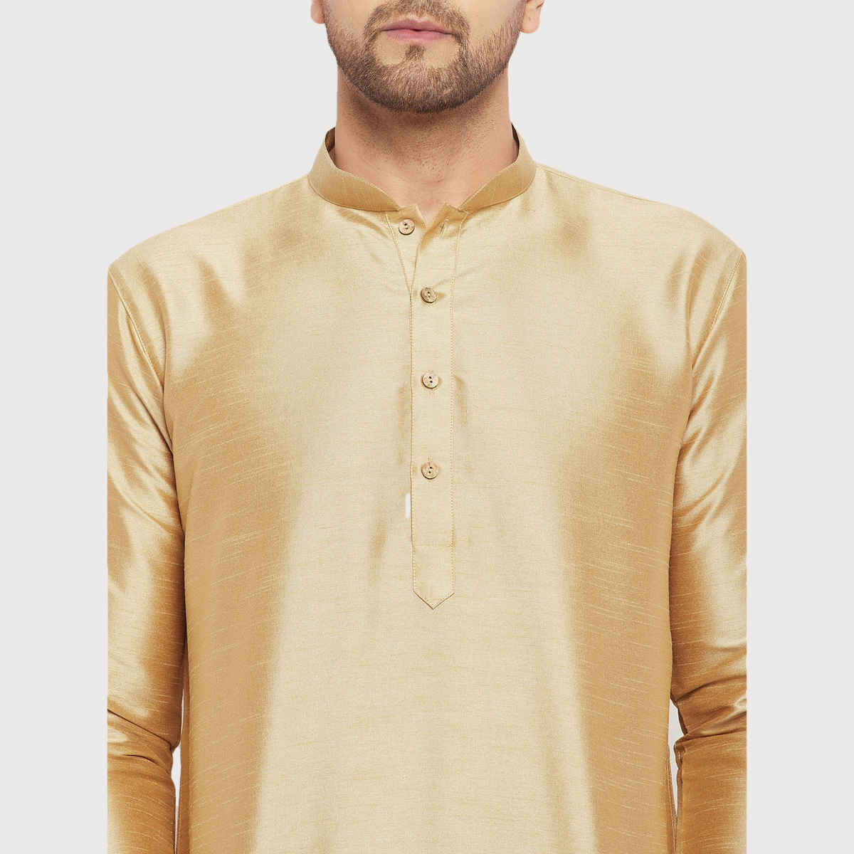 Vastramay Men's Silk Blend Kurta | Gold - M