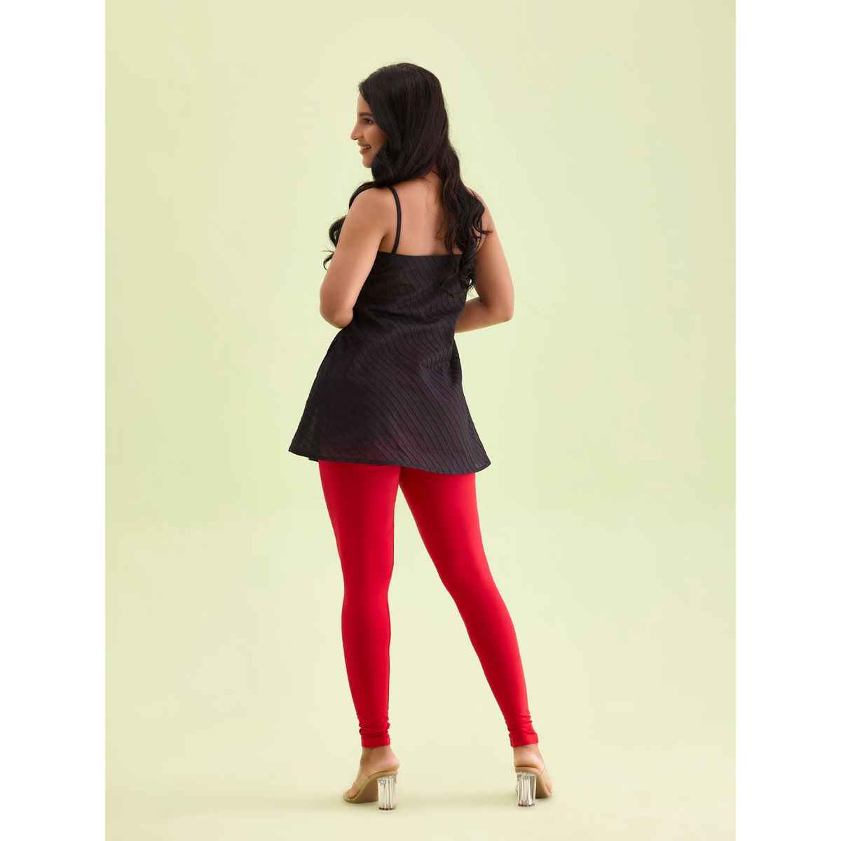 Go Colors Women's Solid Mid Rise Ankle Length Leggings | Dark Red - S