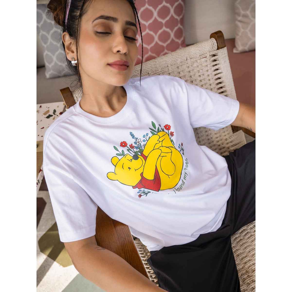 Bonorganik Women's Pooh Oversize Front and Back print T-shirt BON12110 White S
