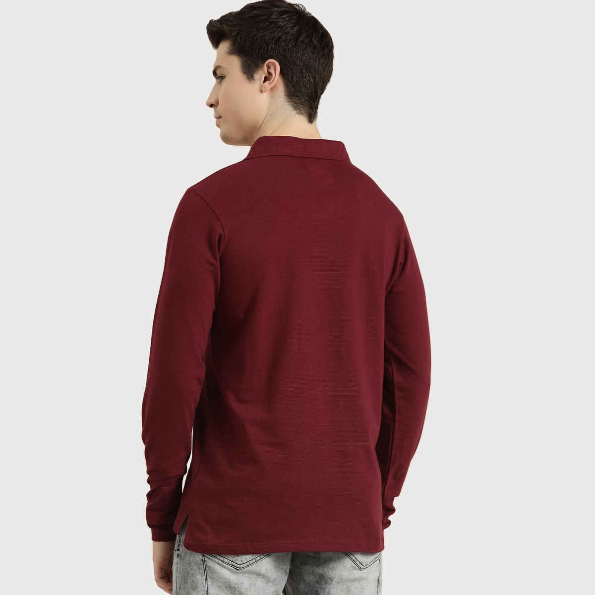 Dillinger Men's Polo Collar Pure Cotton Long Sleeve T-shirt | Maroon - M