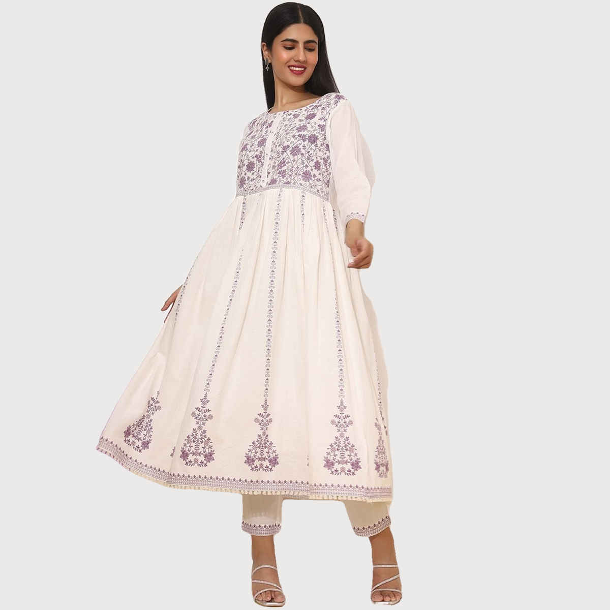 Ishin Women Kurta Set with Dupatta | INWSDS24035 | White - XL