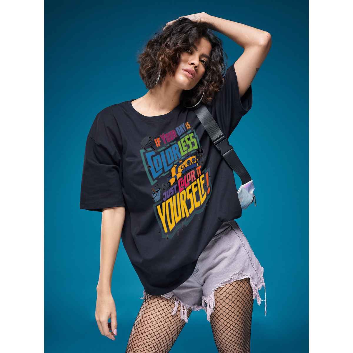 Smartees Women's Oversize Printed T-shirt | WW - 2063 | Black - S