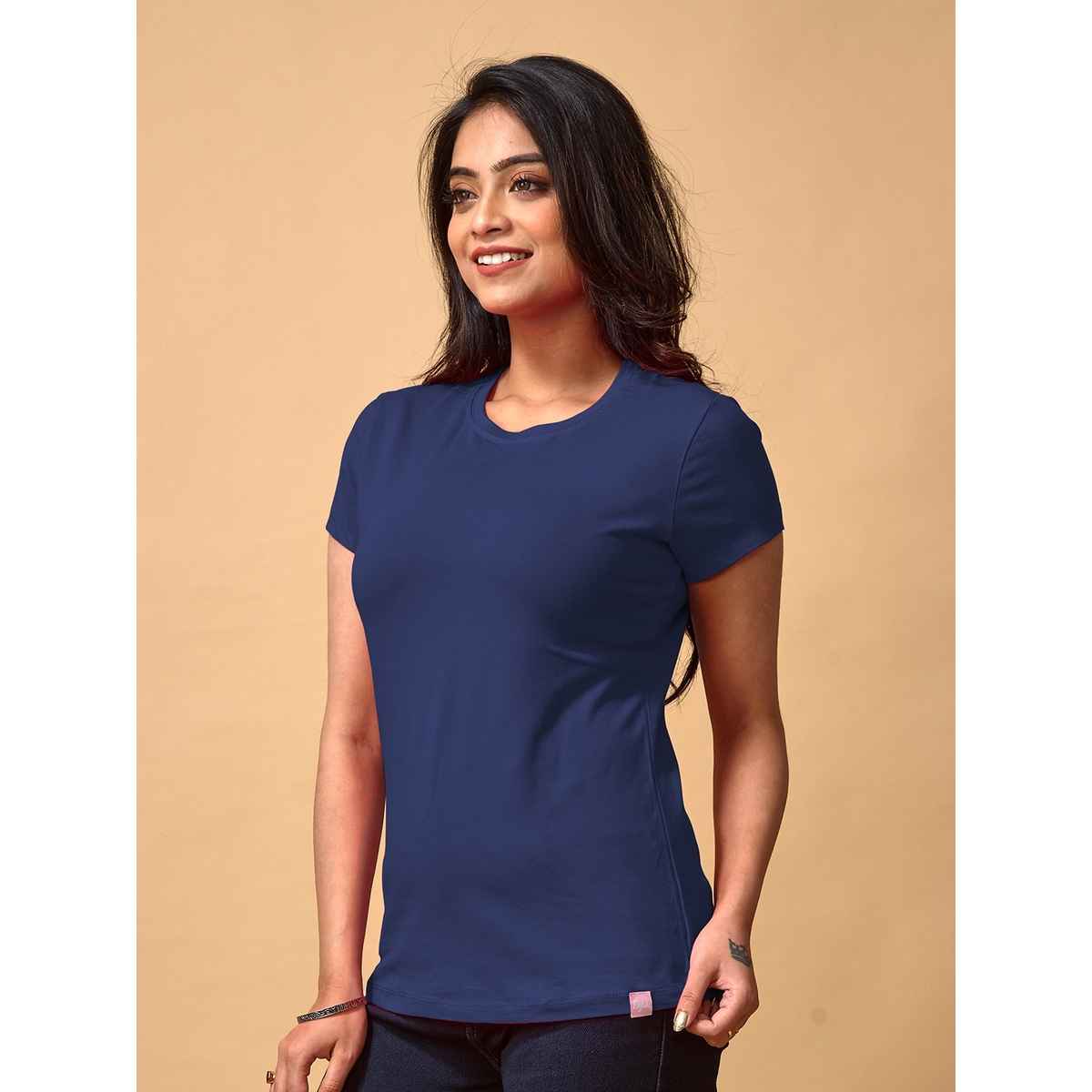 Lyra Women's T-shirt Round Neck Half Sleeve | Navy Blue - M