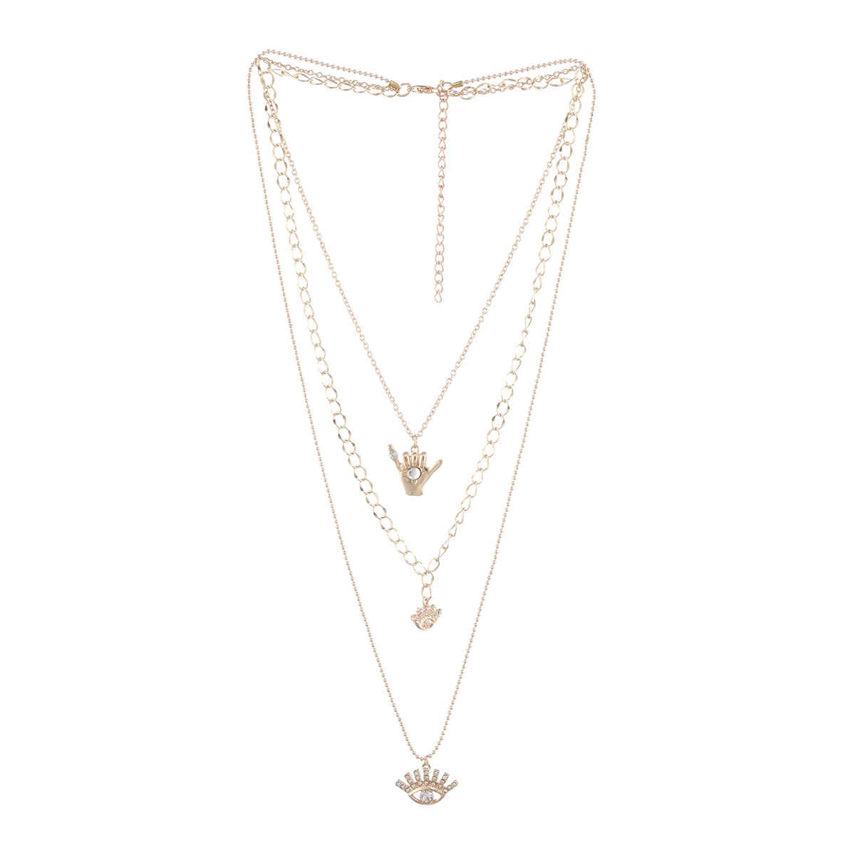 Priyaasi Layered Eye Design Gold-Plated Link Style Necklace