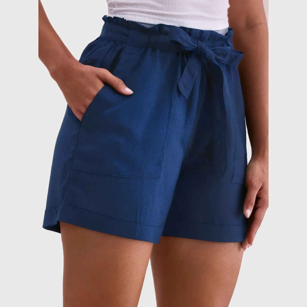 Luxrio Women's Cotton Linen Blended Shorts | WMNSHORTSCF | Navy Blue - XL