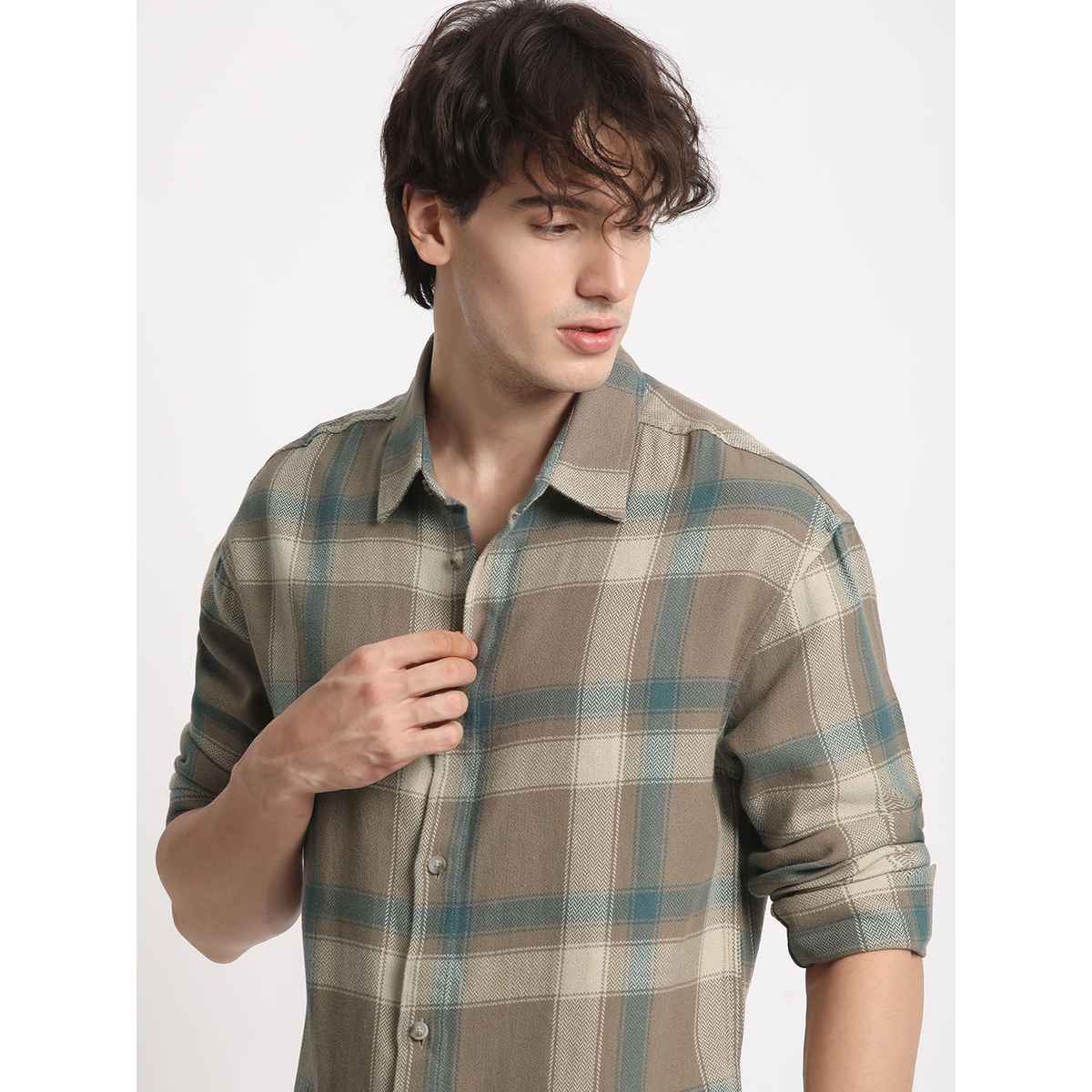 THE BEAR HOUSE Men's Checked Relaxed Fit Casual Shirt | TBH-BITON-BR | Brown - XXL