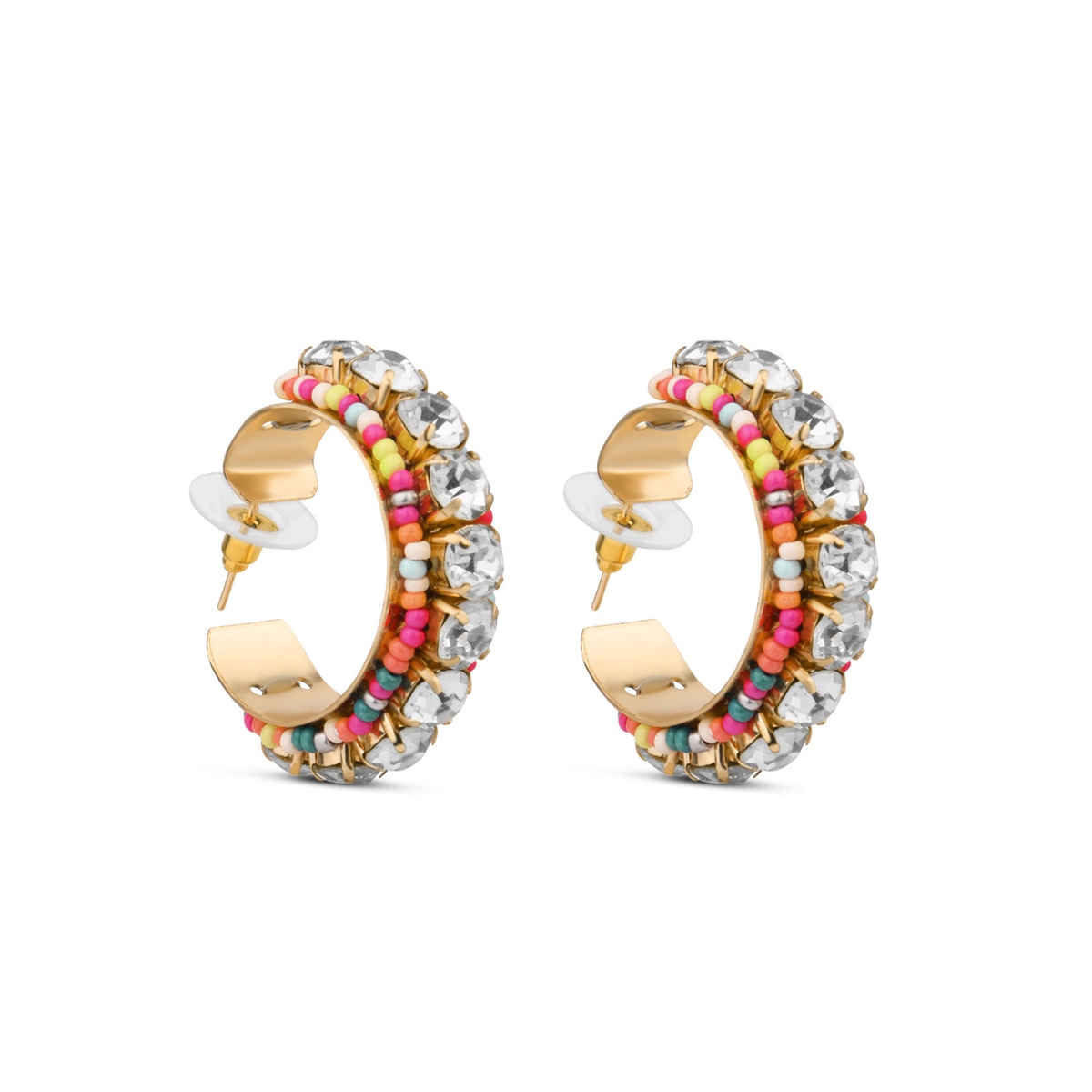 Accessorize London Women's Multi Sparkle Gem Hoop Earrings - Gold