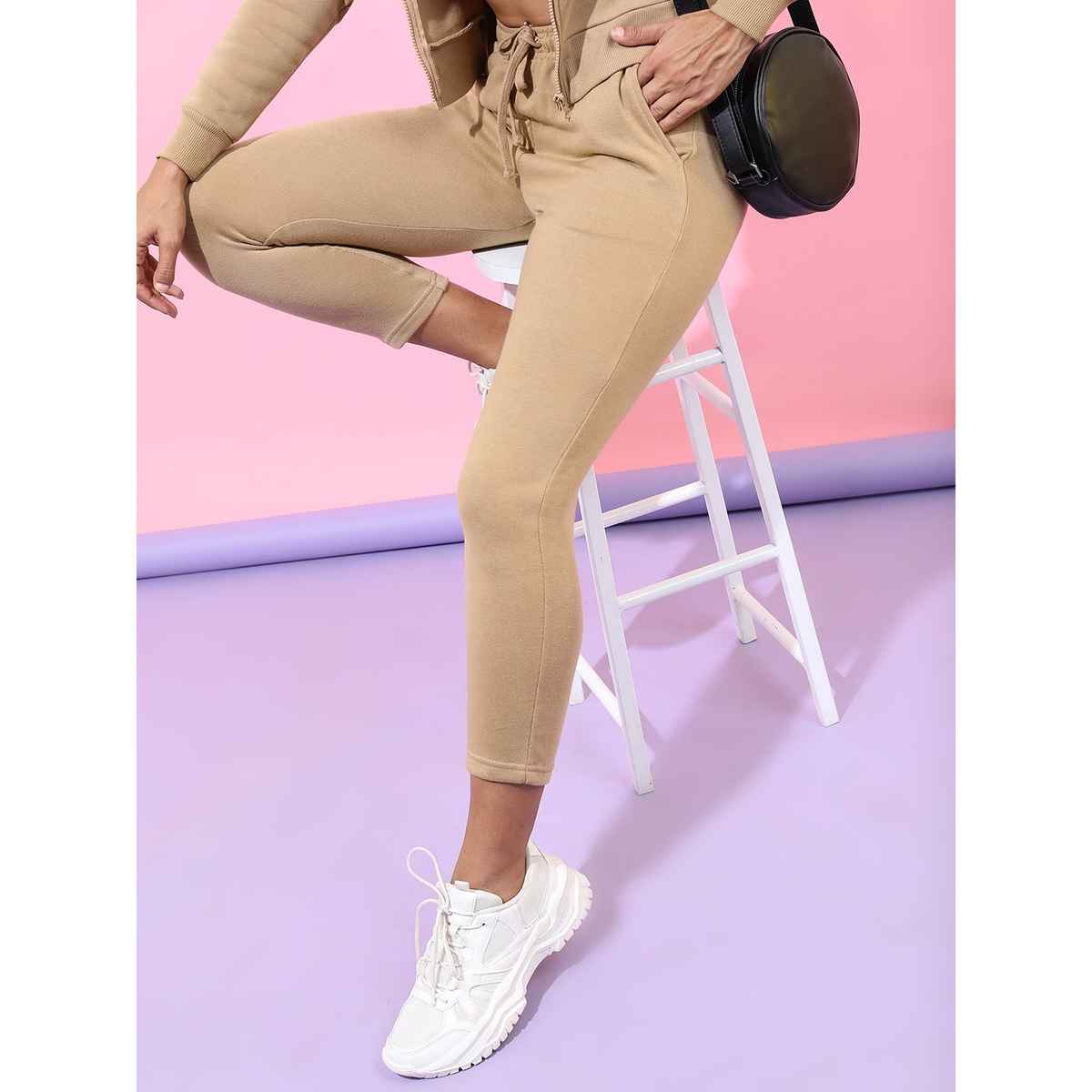 Tokyo Talkies Women's Solid Slim-fit Track Pants | Khaki - M