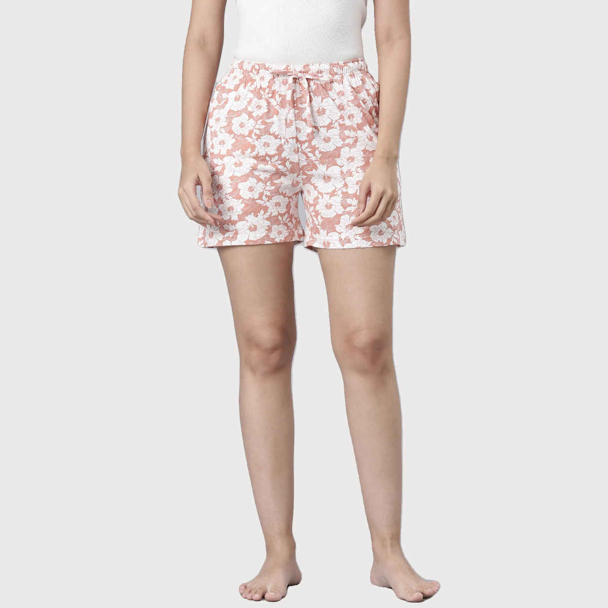 Go Colors Women's Printed Cotton Knit Lounge Shorts | Coral - XL