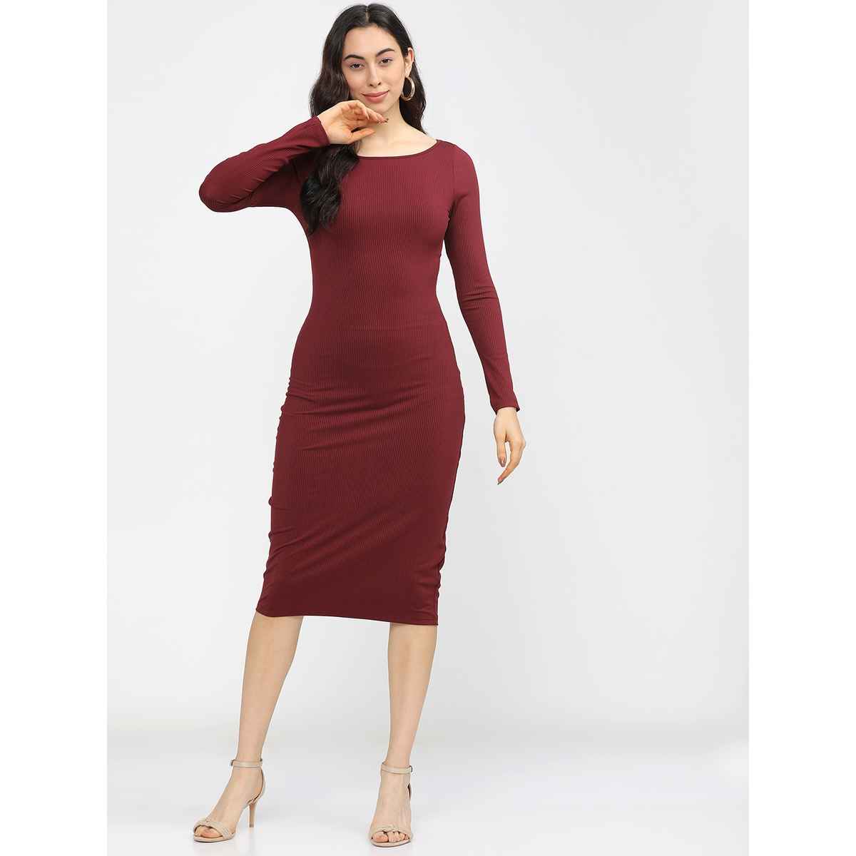 Tokyo Talkies Women's Bodycon Midi Dress | Maroon - M