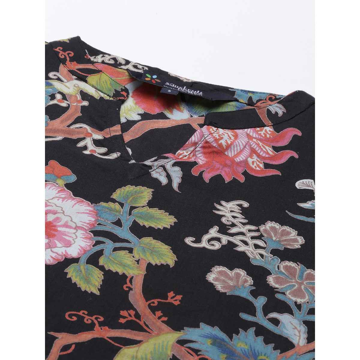 Sanskrutihomes Women Black And Pink Printed Night Suit - M