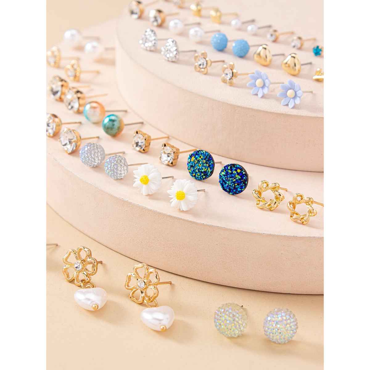 Shining Diva Fashion 30 Pairs Combo Stylish Crystal Pearl Earrings for Women and Girls | 14777er