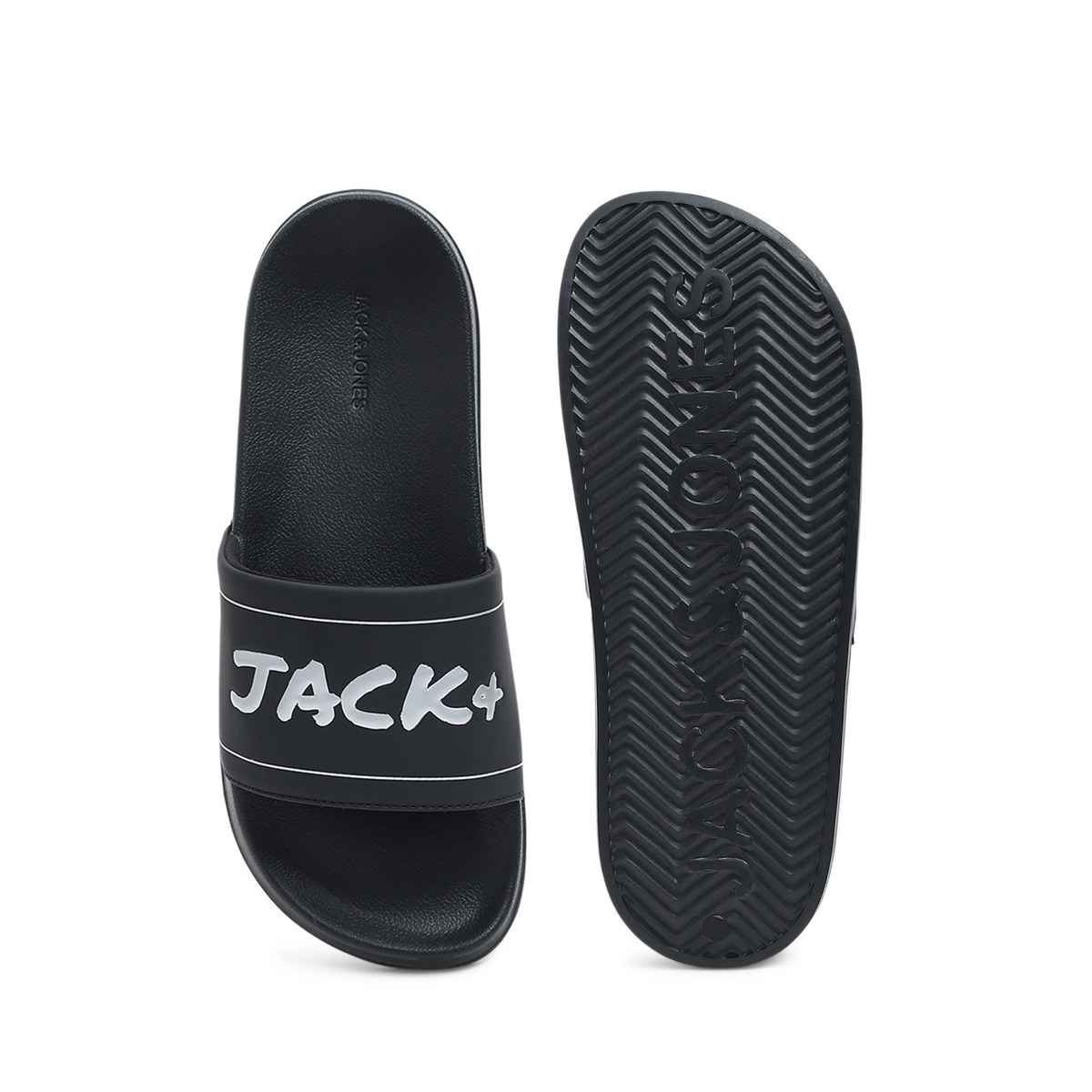 Jack & Jones Men's Logo Print Pool Sliders | Black - UK 7