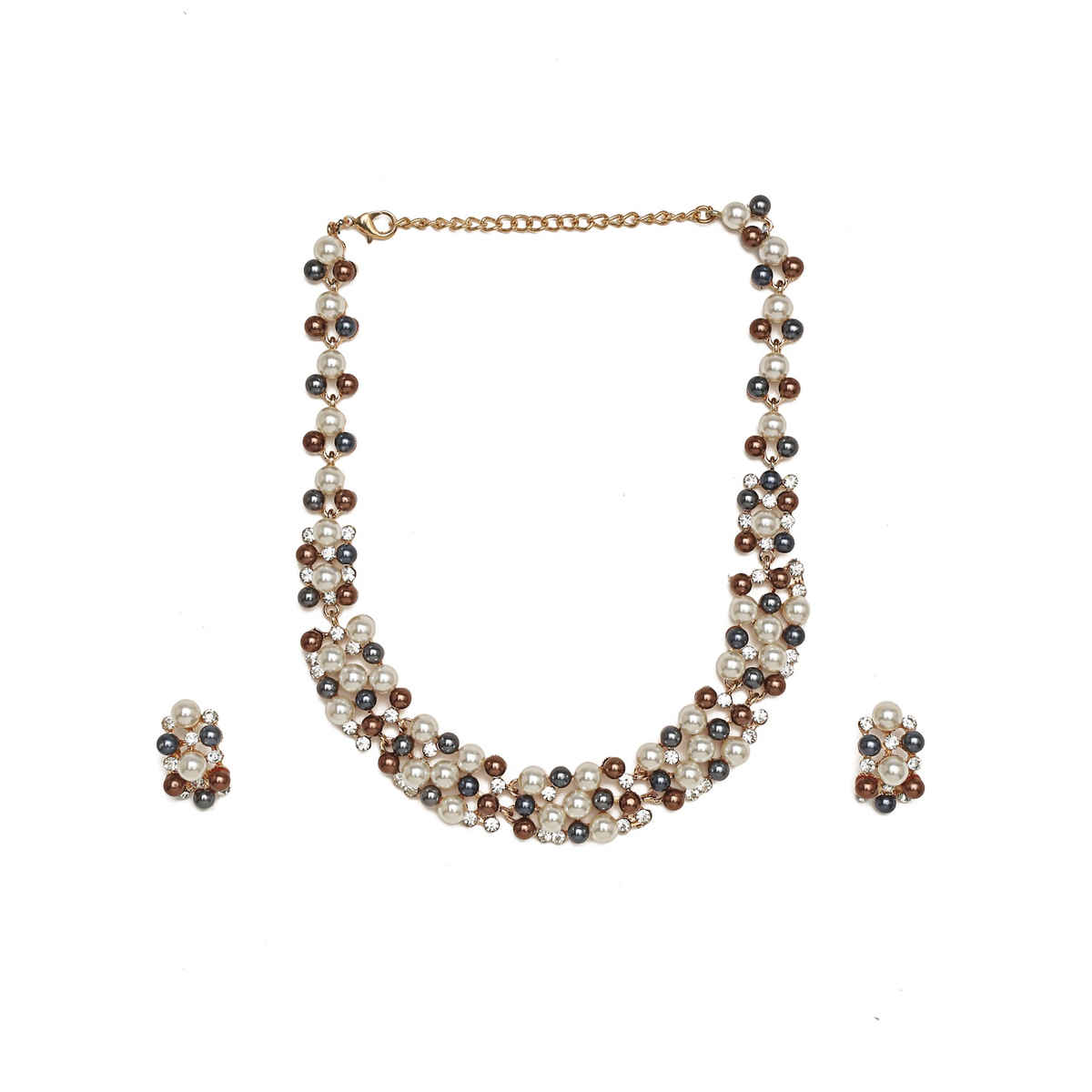 YouBella Gold-Plated Brown & White Stone-Studded Jewellery Set (YBNK - 50347)