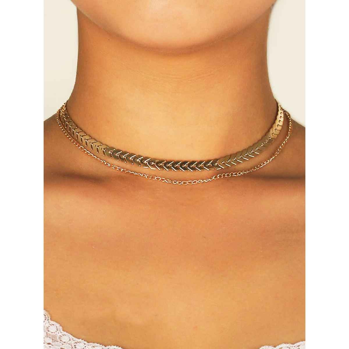 Yellow Chimes Yellow Chimes Choker Necklace | Gold Plated Dual Chain Choker for Women & Girls