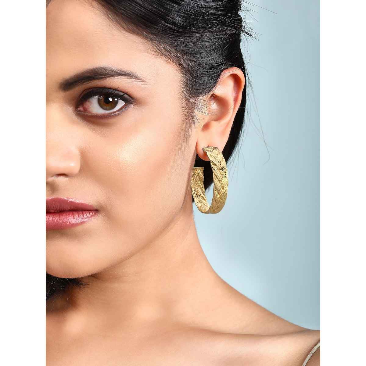 Rubans Gold-Toned Contemporary Half Hoop Earrings