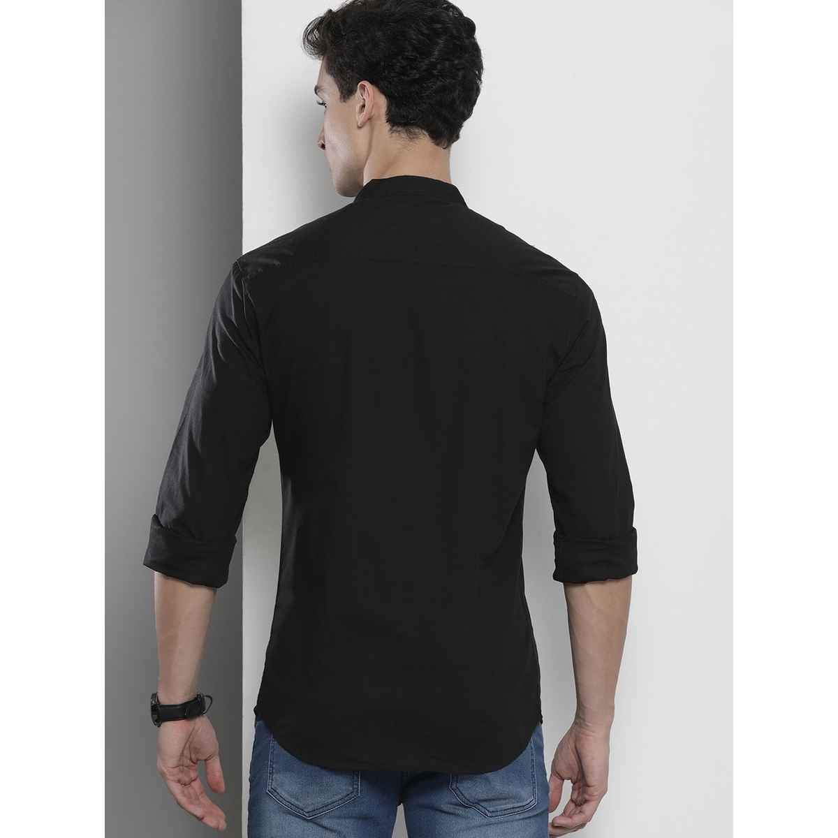The Indian Garage Co Men's Regular Fit Solid Casual Shirt | Black - XL