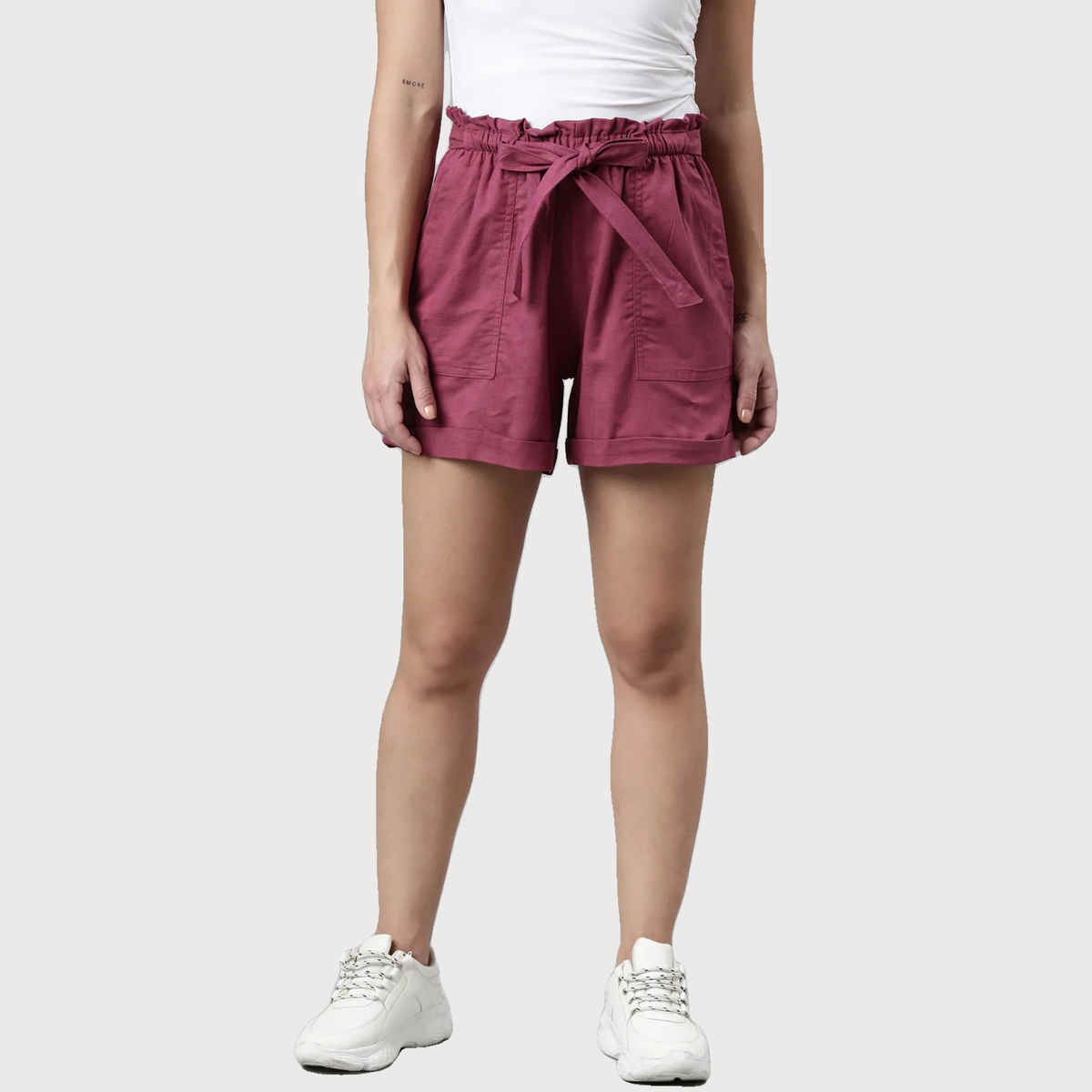 Luxrio Women's Cotton Linen Blended Shorts | WMNSHORTSCF | Plum - XL