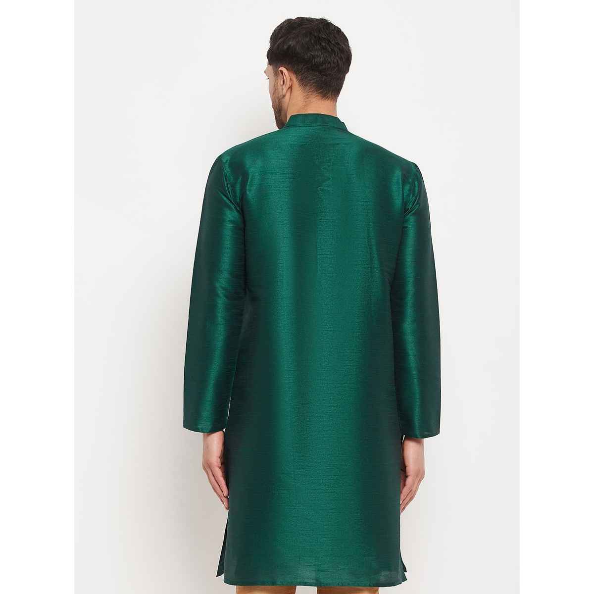 Vastramay Men's Silk Blend Kurta | Green - 2XL