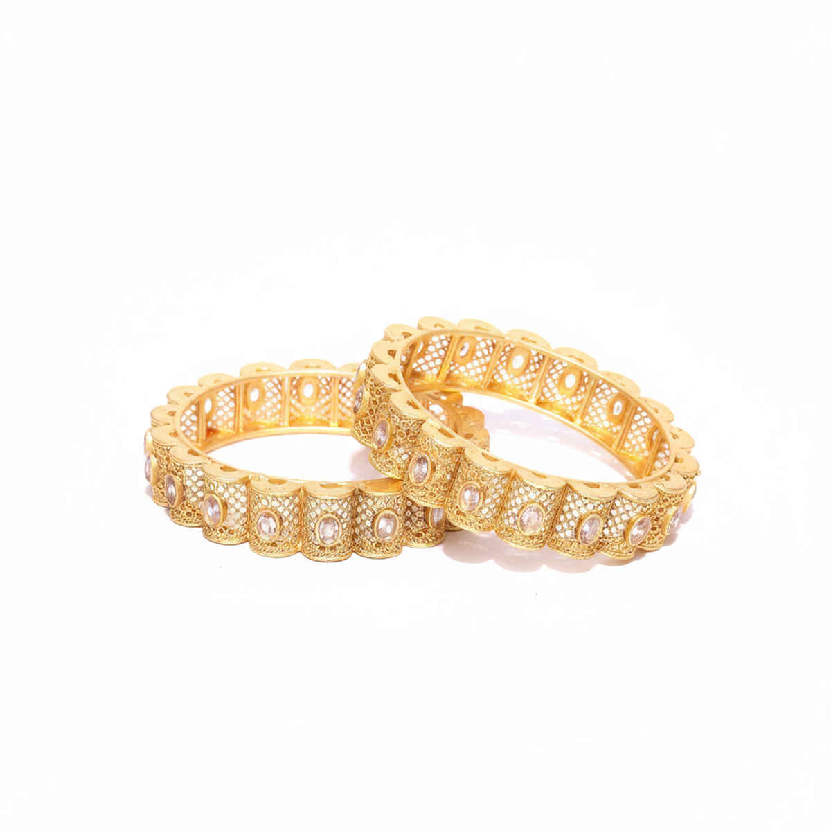 Priyaasi Set Of 2 Gold-Plated Stones Studded Jali Work Bangles