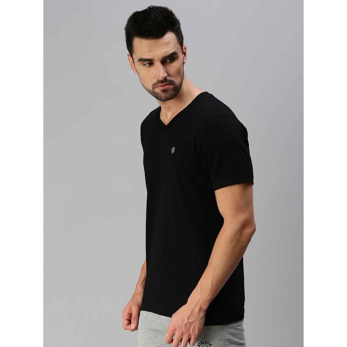 ONN Premium Men's Solid Pure Cotton V Neck T-shirts | Black | Size - S