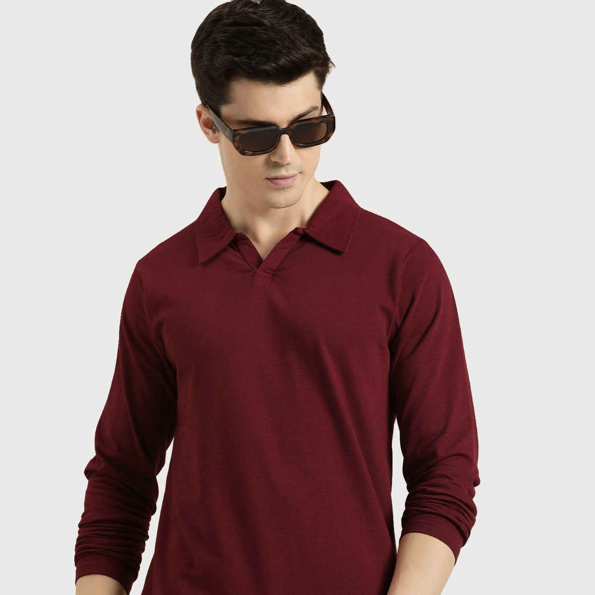 Dillinger Men's Polo Collar Pure Cotton Long Sleeve T-shirt | Maroon - M