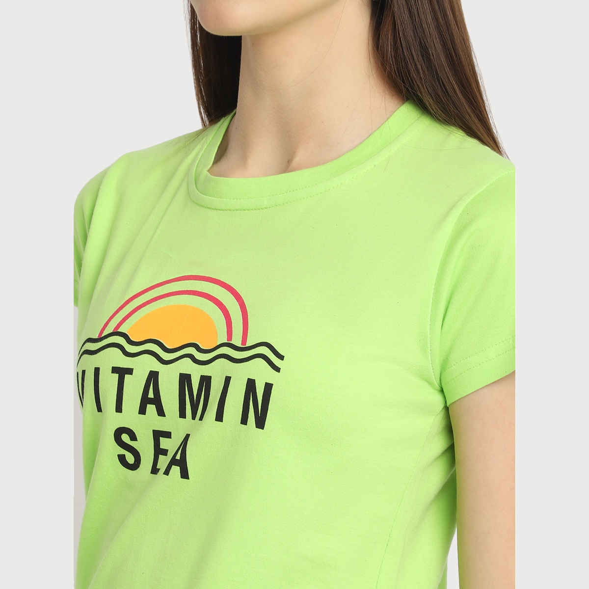 Fabflee Women Regular Cotton Printed Round Neck Tshirt | Green | FAB-WT-30 | M
