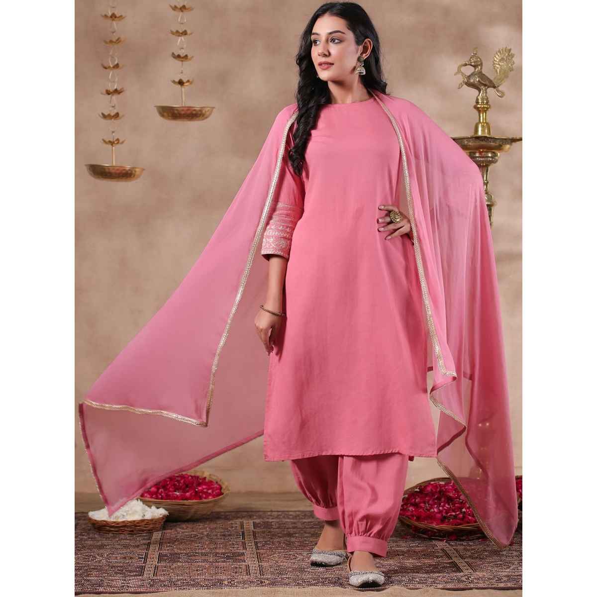 Anubhutee Women's Ethnic Straight Cotton Blend Kurta Set with Dupatta | Coral - S