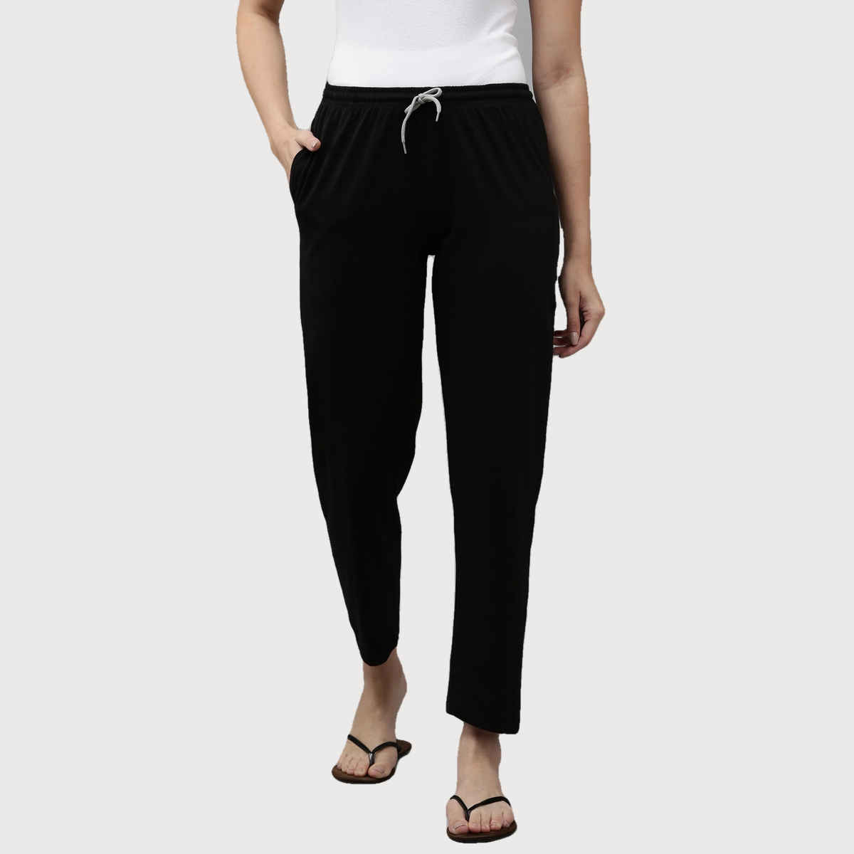 Kryptic Women's Pure Cotton Solid Lounge Pant | Black - L