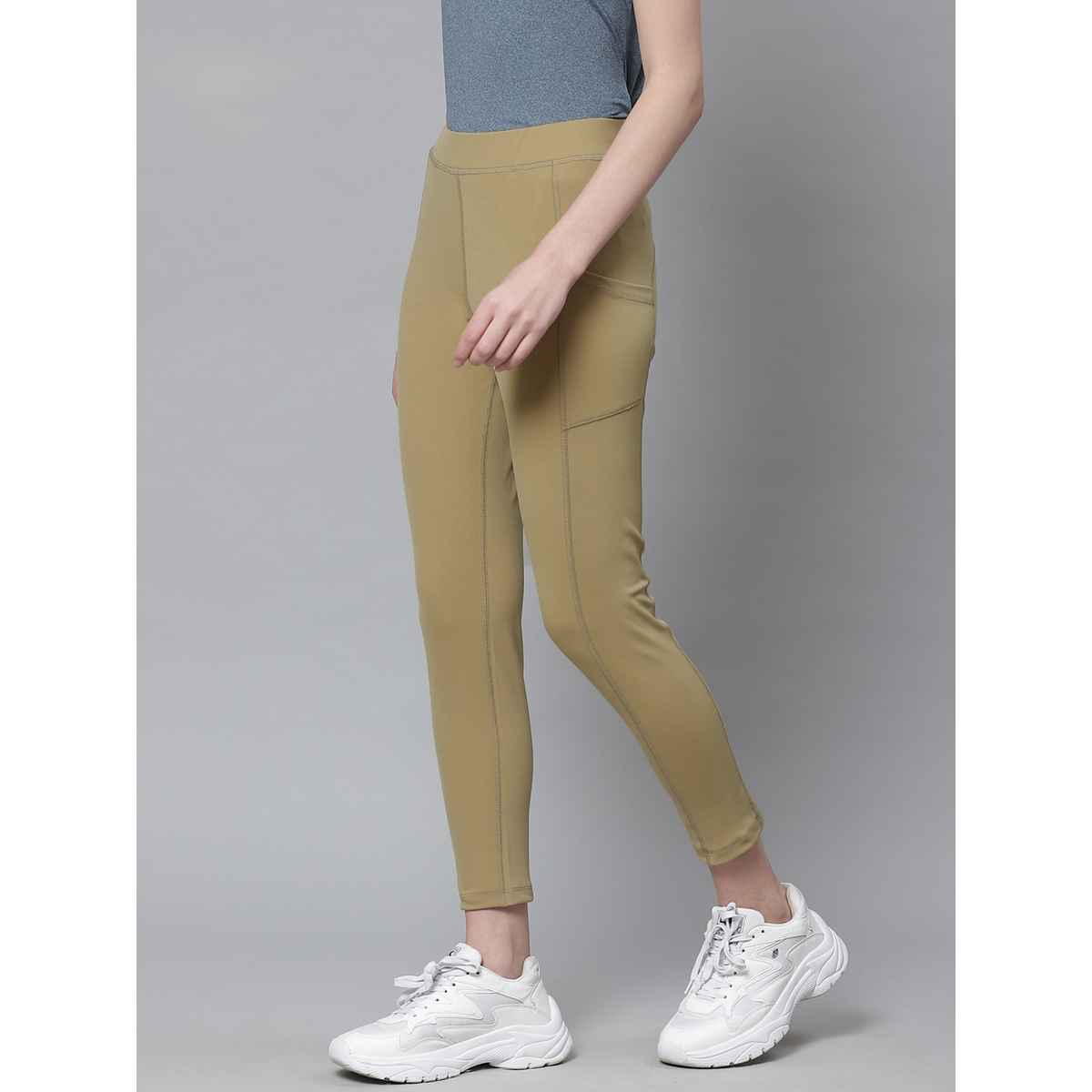 Chkokko Women's Yoga Track Pants Stretchable Gym Legging Tights With Pocket | Khakhi - 3XL